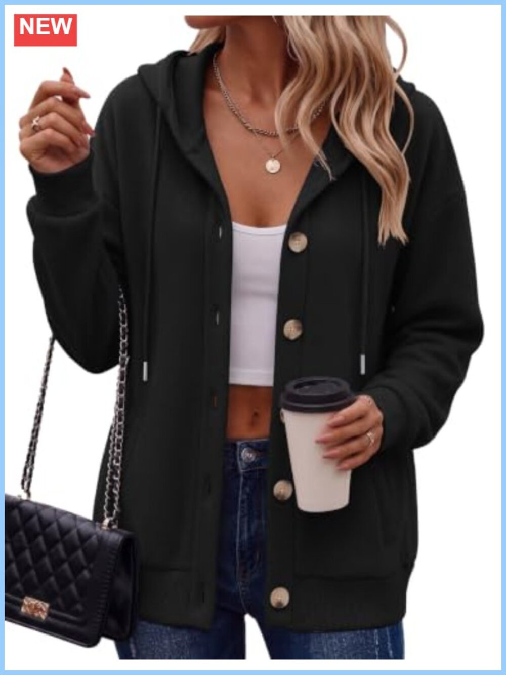 Women's Button Front Fleece Hoodie, Long Sleeve, Lightweight, High Stretch, 3XL
